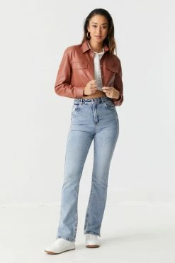 Stitches Ladies Jackets + Coats Cropped Faux-Leather Shacket