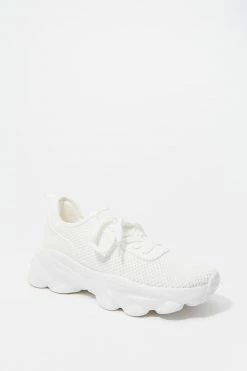 Stitches Ladies Sneakers Lace-Up Rubber Toe Bubble Sole Knit Sneaker