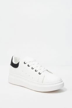 Stitches Ladies Lace-Up Faux-Leather Back Platform Sneaker