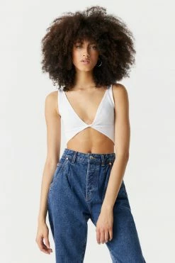 Stitches Ladies Seamless Ribbed V-Neck Twist Front Bra Top Tops 30 Stitches Ladies Seamless Ribbed V-Neck Twist Front Bra Top Tops