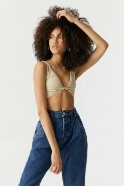 Stitches Ladies Seamless Ribbed V-Neck Twist Front Bra Top Tops 36 Stitches Ladies Seamless Ribbed V-Neck Twist Front Bra Top Tops