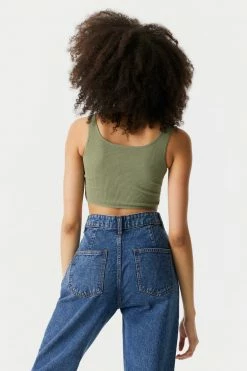 Stitches Ladies Seamless Ribbed V-Neck Twist Front Bra Top Tops 40 Stitches Ladies Seamless Ribbed V-Neck Twist Front Bra Top Tops