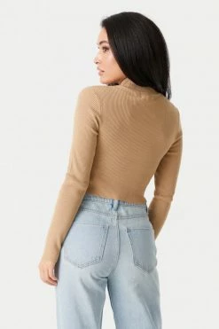 Stitches Ladies Sweaters Ribbed Mock Neck Long Sleeve Crop Top