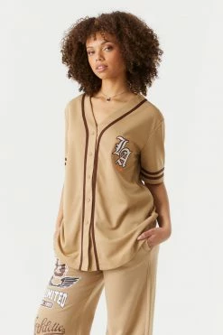 Stitches Ladies Tops Los Angeles Graphic Button-Up Front Baseball Jersey