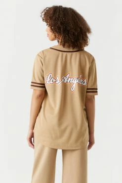 Stitches Ladies Tops Los Angeles Graphic Button-Up Front Baseball Jersey