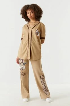 Stitches Ladies Tops Los Angeles Graphic Button-Up Front Baseball Jersey