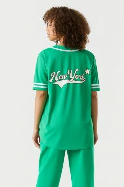 Stitches Ladies Tops New York Graphic Button-Up Front Baseball Jersey