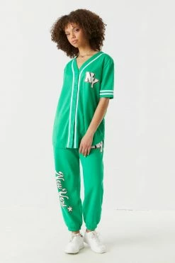 Stitches Ladies Tops New York Graphic Button-Up Front Baseball Jersey 5 Stitches Ladies Tops New York Graphic Button-Up Front Baseball Jersey