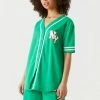 Stitches Ladies Tops New York Graphic Button-Up Front Baseball Jersey