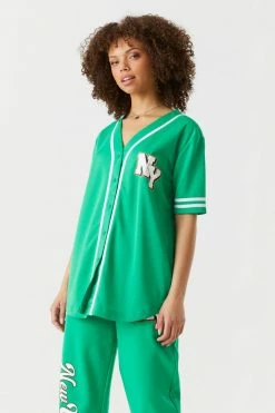 Stitches Ladies Tops New York Graphic Button-Up Front Baseball Jersey