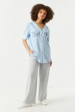 Stitches Ladies West Coast Graphic Button-Up Front Baseball Jersey Tops