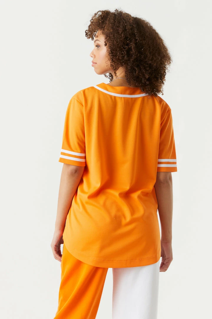 Stitches Ladies 99 Graphic Button-Up Front Baseball Jersey Tops 2 Stitches Ladies 99 Graphic Button-Up Front Baseball Jersey Tops