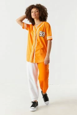 Stitches Ladies 99 Graphic Button-Up Front Baseball Jersey Tops 5 Stitches Ladies 99 Graphic Button-Up Front Baseball Jersey Tops