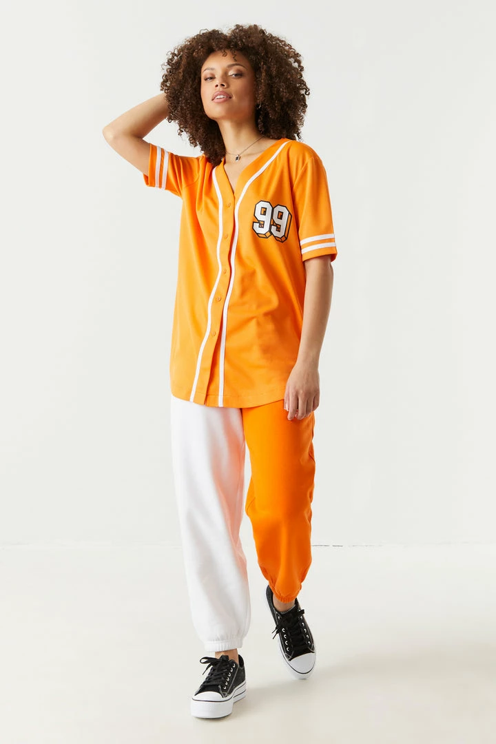 Stitches Ladies 99 Graphic Button-Up Front Baseball Jersey Tops 3 Stitches Ladies 99 Graphic Button-Up Front Baseball Jersey Tops