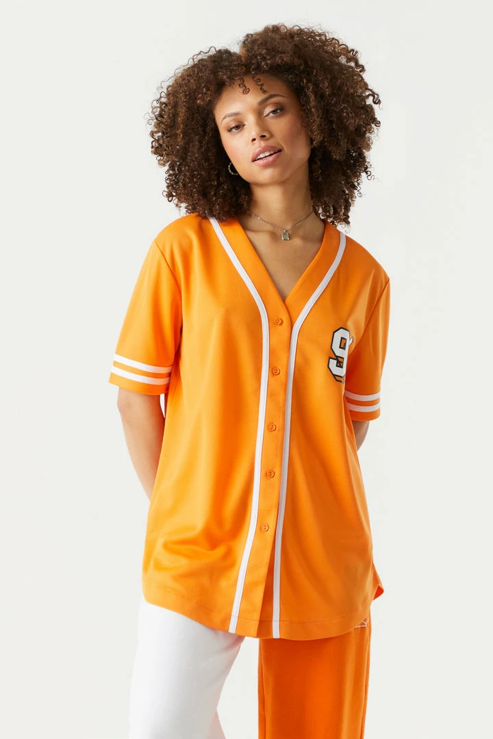 Stitches Ladies 99 Graphic Button-Up Front Baseball Jersey Tops 1 Stitches Ladies 99 Graphic Button-Up Front Baseball Jersey Tops
