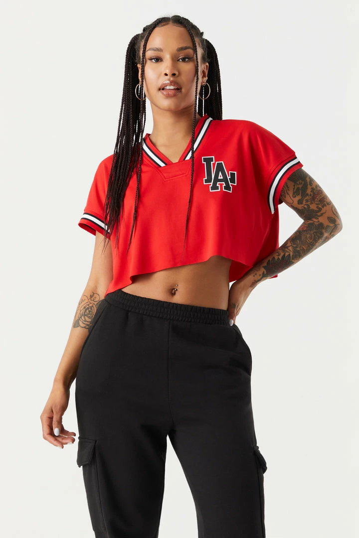 Stitches Ladies LA Graphic Crop Basketball Jersey Tops 1 Stitches Ladies LA Graphic Crop Basketball Jersey Tops