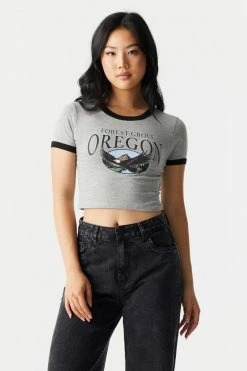 Stitches Ladies Tops Oregon Graphic Crop T-Shirt