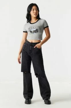 Stitches Ladies Tops Oregon Graphic Crop T-Shirt