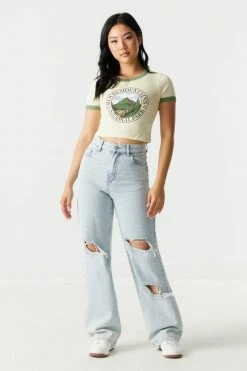 Stitches Ladies Rocky Mountains Graphic Crop T-Shirt Tops