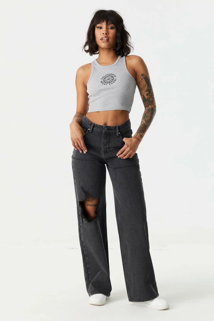 Stitches Ladies Tops Ribbed West Coast Graphic Cropped Tank Top 3 Stitches Ladies Tops Ribbed West Coast Graphic Cropped Tank Top