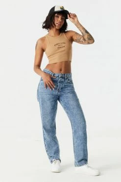 Stitches Ladies Ribbed Portland Graphic Cropped Tank Top