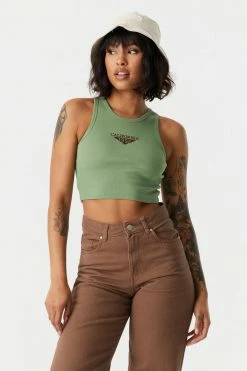 Stitches Ladies Ribbed California Graphic Cropped Tank Top Tops