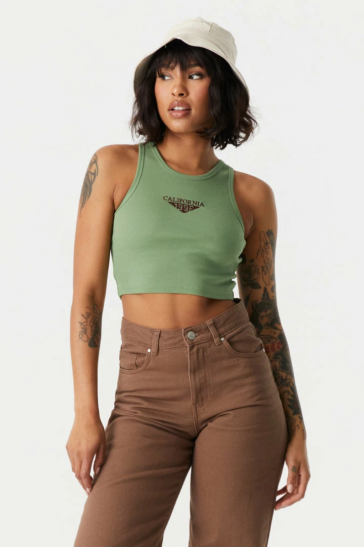 Stitches Ladies Ribbed California Graphic Cropped Tank Top Tops 1 Stitches Ladies Ribbed California Graphic Cropped Tank Top Tops