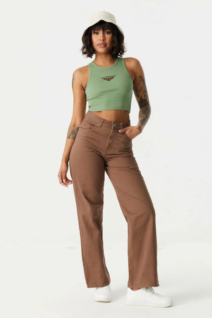 Stitches Ladies Ribbed California Graphic Cropped Tank Top Tops 3 Stitches Ladies Ribbed California Graphic Cropped Tank Top Tops