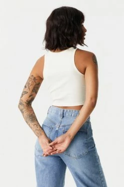 Stitches Ladies Ribbed Rocky Mountains Graphic Cropped Tank Top Tops