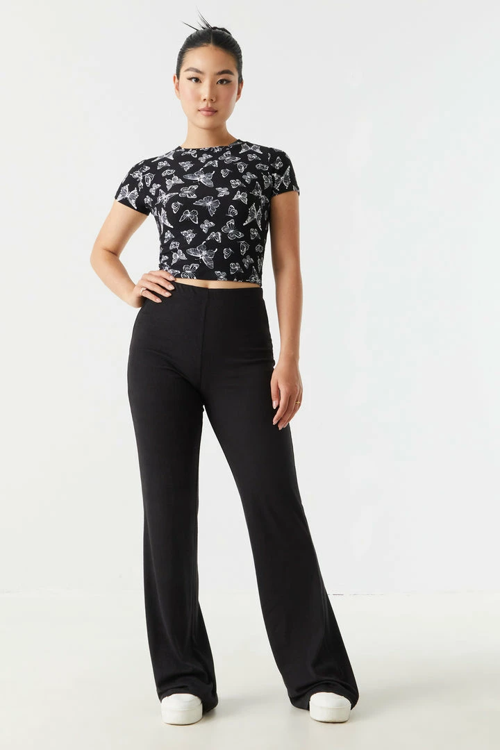 Stitches Ladies Soft Butterfly Print Cropped T-Shirt 3 Stitches Ladies Soft Butterfly Print Cropped T-Shirt