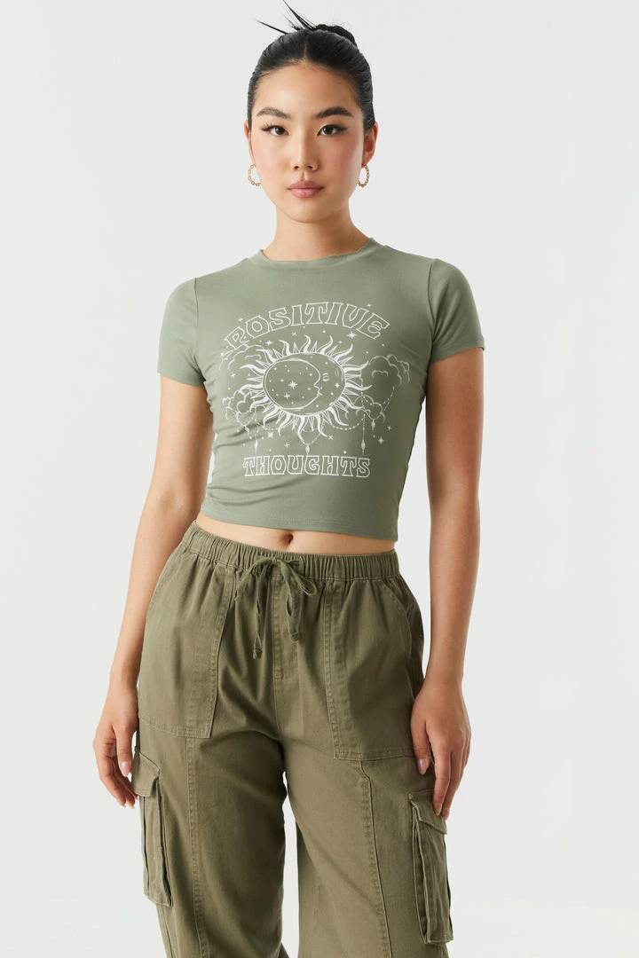 Stitches Ladies Soft Positive Thoughts Graphic Cropped T-Shirt Tops 1 Stitches Ladies Soft Positive Thoughts Graphic Cropped T-Shirt Tops