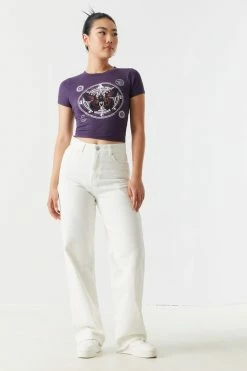 Stitches Ladies Soft Butterfly Graphic Cropped T-Shirt Tops