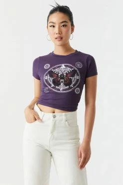 Stitches Ladies Soft Butterfly Graphic Cropped T-Shirt Tops
