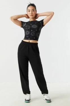 Stitches Ladies Soft Mystic Sun And Moon Print Cropped T-Shirt Tops 5 Stitches Ladies Soft Mystic Sun And Moon Print Cropped T-Shirt Tops