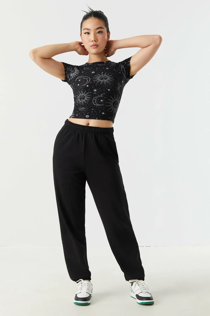 Stitches Ladies Soft Mystic Sun And Moon Print Cropped T-Shirt Tops 3 Stitches Ladies Soft Mystic Sun And Moon Print Cropped T-Shirt Tops