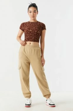 Stitches Ladies Soft Mushroom Print Cropped T-Shirt Tops