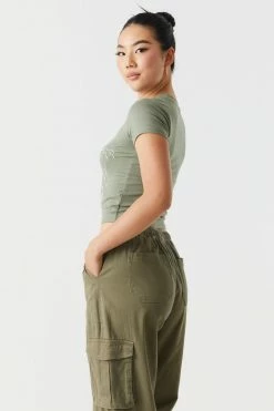 Stitches Ladies Soft Positive Thoughts Graphic Cropped T-Shirt Tops