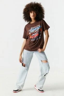 Stitches Ladies Legends Born To Ride Graphic Oversized T-Shirt Tops