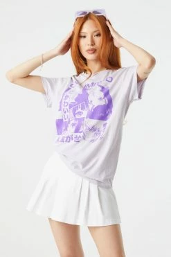 Stitches Ladies Lilac Unlimited Anime Graphic Oversized T-Shirt Tops