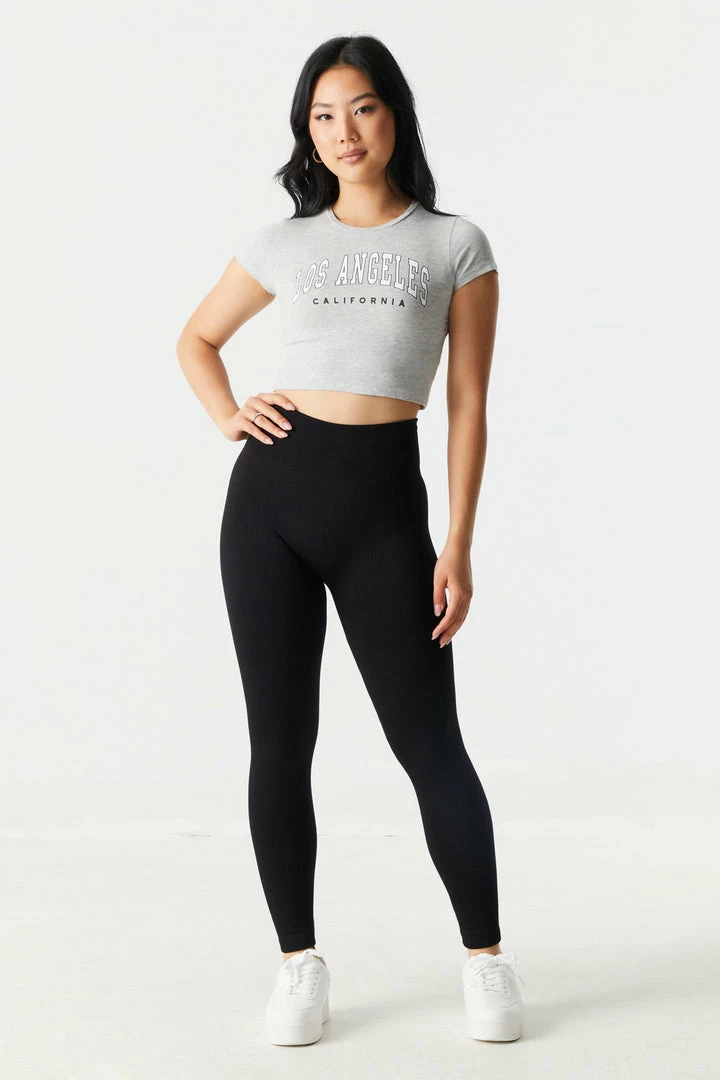 Stitches Ladies Los Angeles Graphic Crop T-Shirt Tops 3 Stitches Ladies Los Angeles Graphic Crop T-Shirt Tops