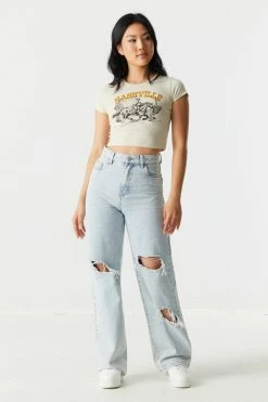 Stitches Ladies Nashville Graphic Crop T-Shirt Tops