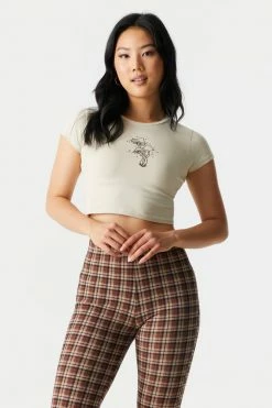 Stitches Ladies Mushroom Graphic Crop T-Shirt Tops