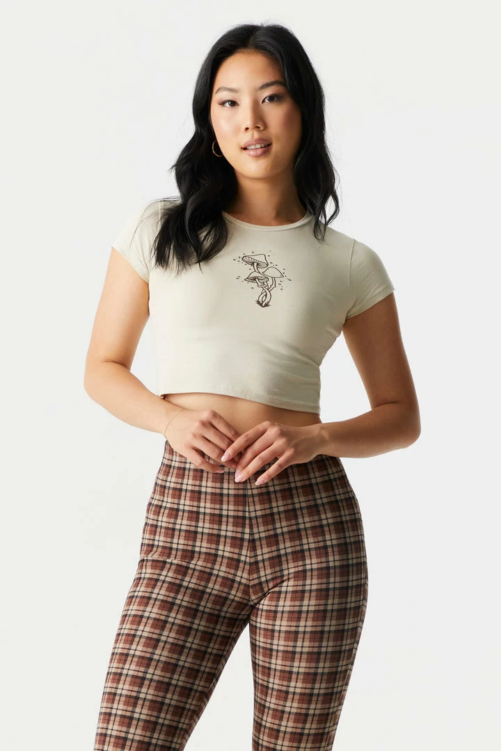Stitches Ladies Mushroom Graphic Crop T-Shirt Tops 1 Stitches Ladies Mushroom Graphic Crop T-Shirt Tops