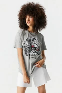 Stitches Ladies Tops Born To Ride Motorcycle Graphic Oversized T-Shirt