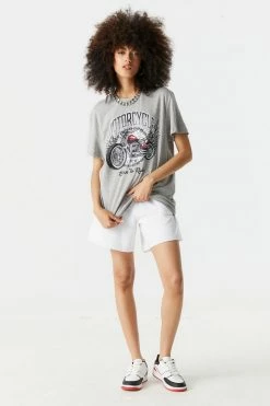 Stitches Ladies Tops Born To Ride Motorcycle Graphic Oversized T-Shirt