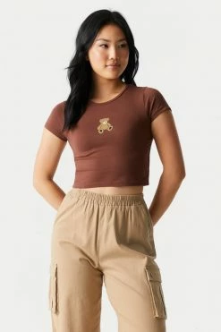 Stitches Ladies Teddy Bear Graphic Crop T-Shirt Tops
