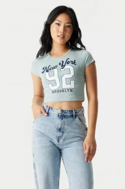 Stitches Ladies NYC 92 Graphic Crop T-Shirt