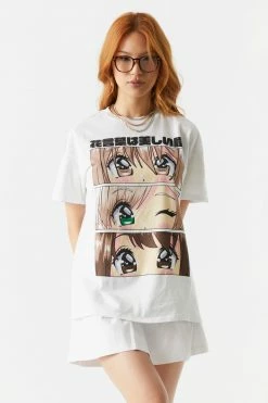 Stitches Ladies Tops Anime Wink Graphic Boyfriend T-Shirt