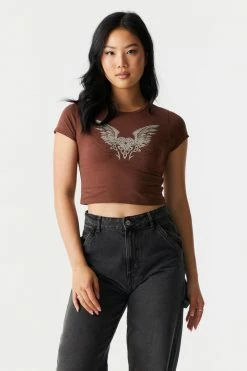 Stitches Ladies Tops Heart Tattoo Graphic Crop T-Shirt