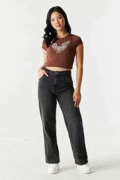 Stitches Ladies Tops Heart Tattoo Graphic Crop T-Shirt